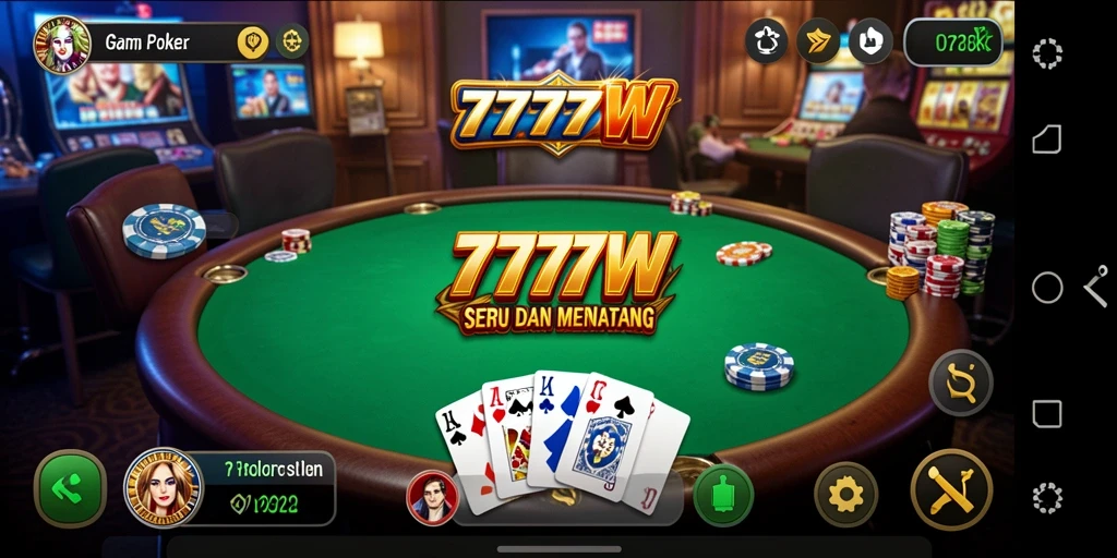 Tampilan gameplay menarik Poker dalam aplikasi 7777W.
