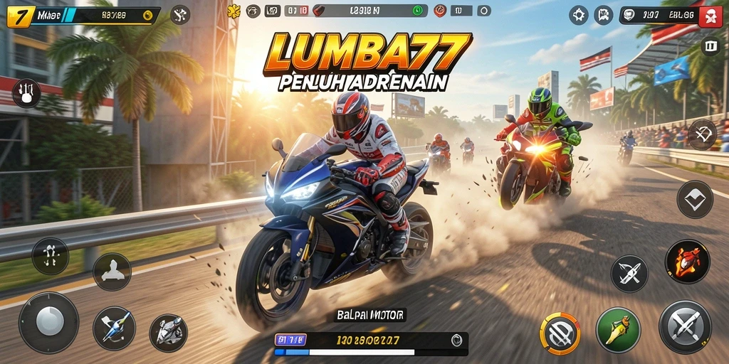 Tampilan gameplay balapan motor yang mendebarkan di LUMBA77.