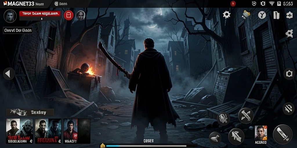 Screenshot gameplay MAGNET33 yang menampilkan suasana mencekam dan menakutkan.