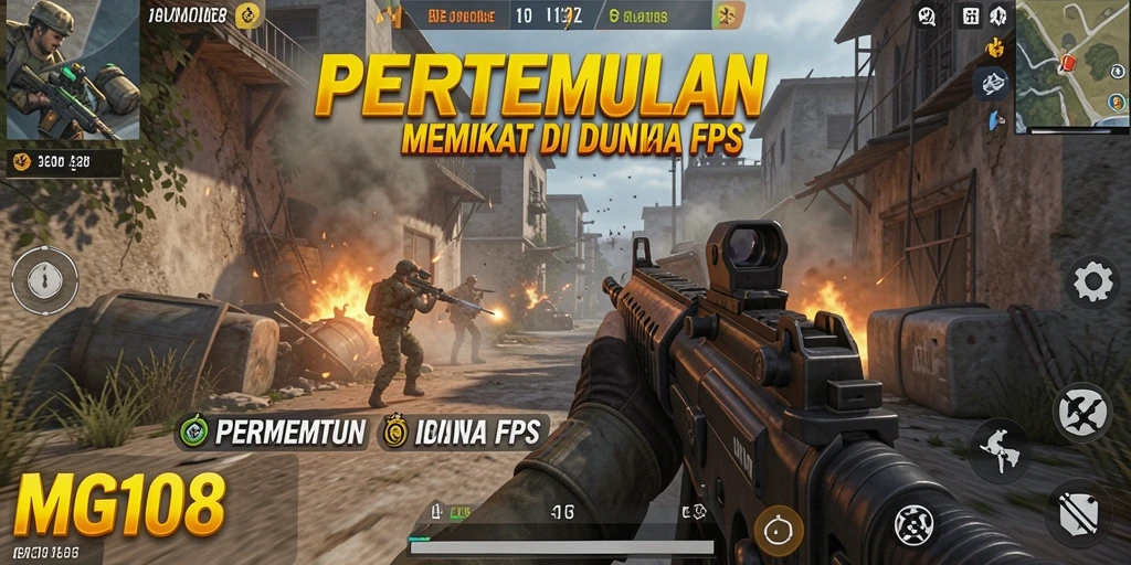 Tangkapan layar utama MG108 menunjukkan aksi pertempuran mendebarkan dalam game FPS.