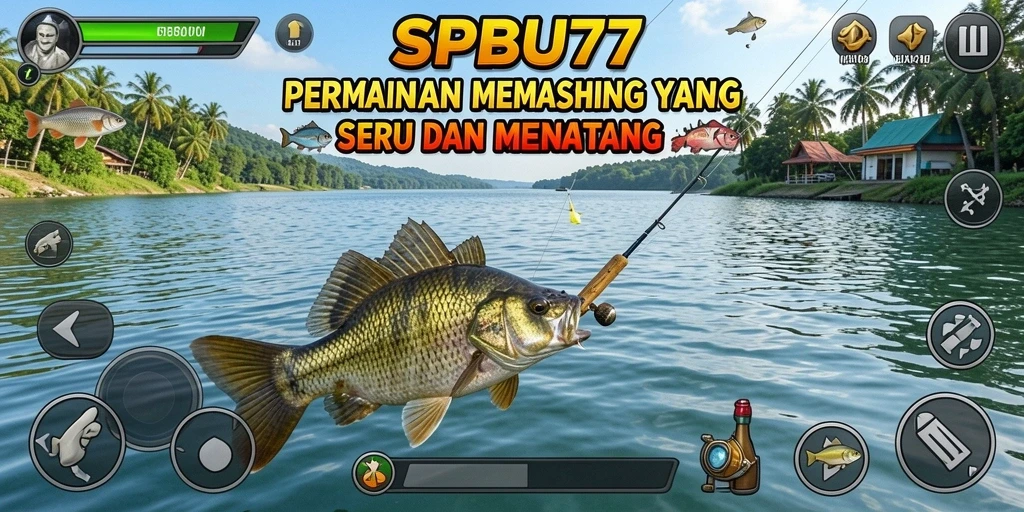 Gameplay SPBU77 yang menampilkan aksi memancing yang seru.