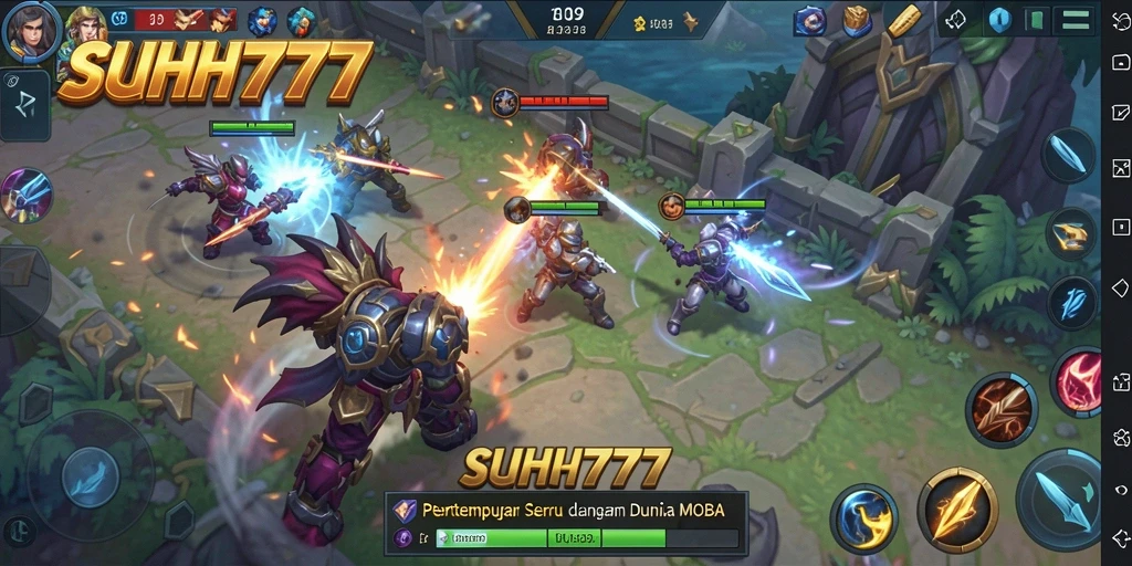 Tangkapan layar gameplay menunjukkan pertarungan seru dalam arena MOBA.
