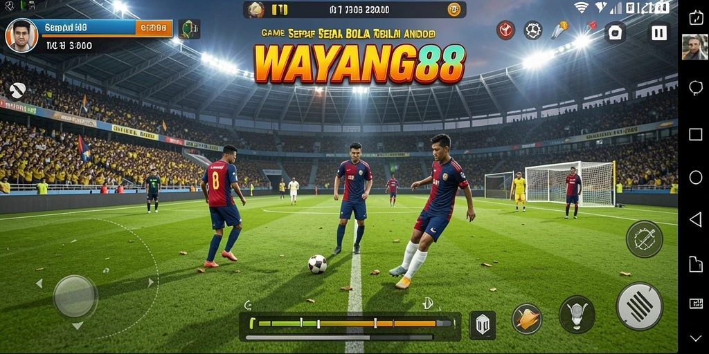 Screenshot utama WAYANG88 menunjukkan aksi seru dalam pertandingan sepak bola.